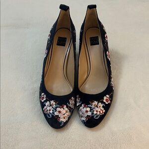 Floral Embroidered Black Heels